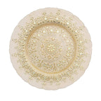 8-Pack Glass Round Charger Plates 13" in Gold with Monaco Style Ornate Design, Classy Decorative Dinner Chargers