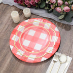 10-Pack Disposable Paper Charger Plates â€“ Red/White Buffalo Plaid 13" Round Table Chargers, 350 GSM Cardstock