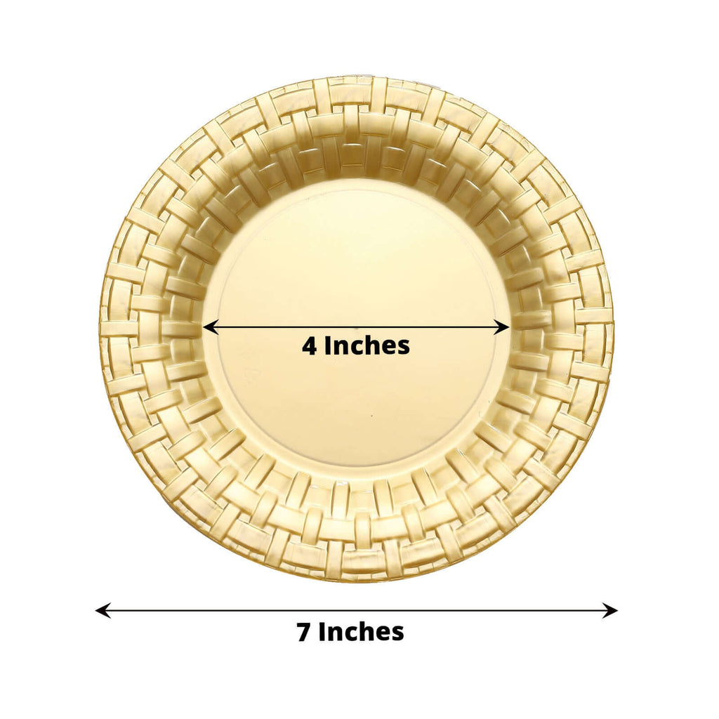 10 Pack 7" Gold Basketweave Rim Plastic Salad Dessert Plates, Round Disposable Appetizer Plates