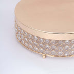 Metal Cake Stand Pedestal Crystal Beaded Design Gold - Cupcake Display and Dessert Riser 14"