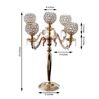 5-Arm Crystal Beaded Globe Candelabra Gold Metal - Chic Candle Holder Table Centerpiece for Gatherings 25"