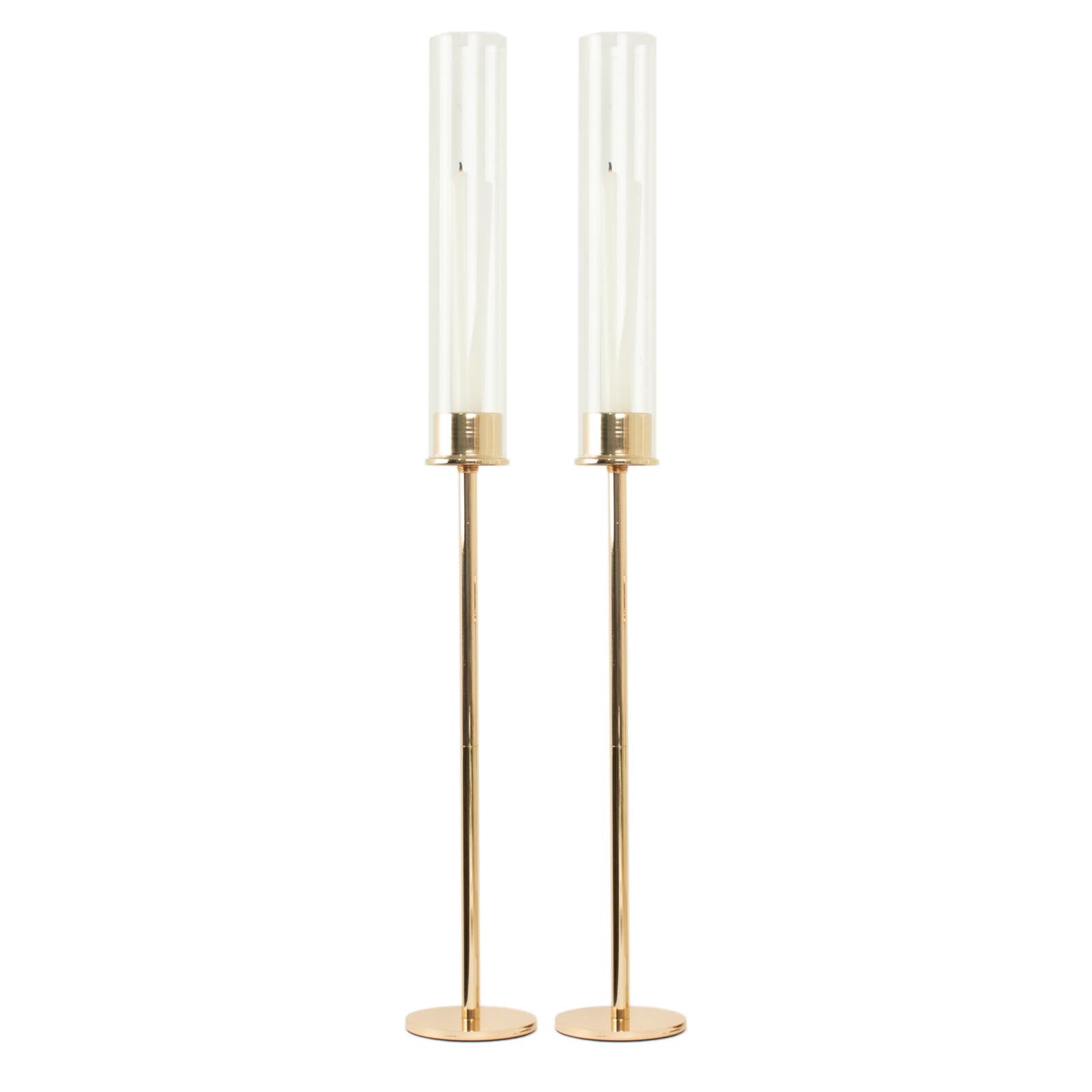 2-Pack Gold Metal Taper Candlestick Holders, Clear Glass Hurricane Candle Stands With Chimney Candle Shades 24"