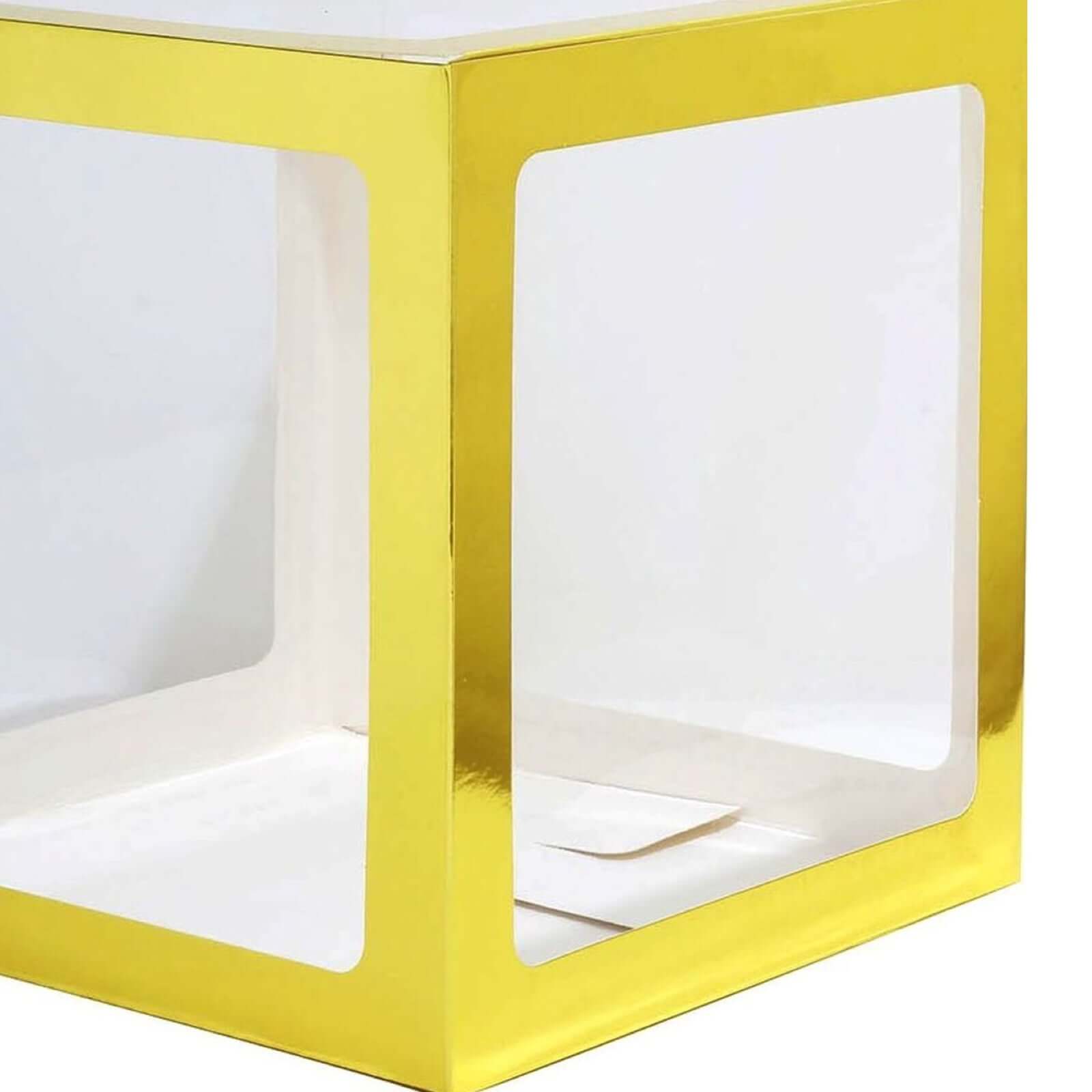 2 Pack 12" Metallic Gold Clear Baby Shower Party Decoration Boxes, Transparent DIY Balloon Boxes