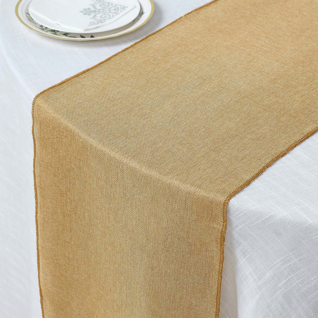 Faux Linen 14"x108" Table Runner Gold - Rustic Farmhouse Tabletop Decor