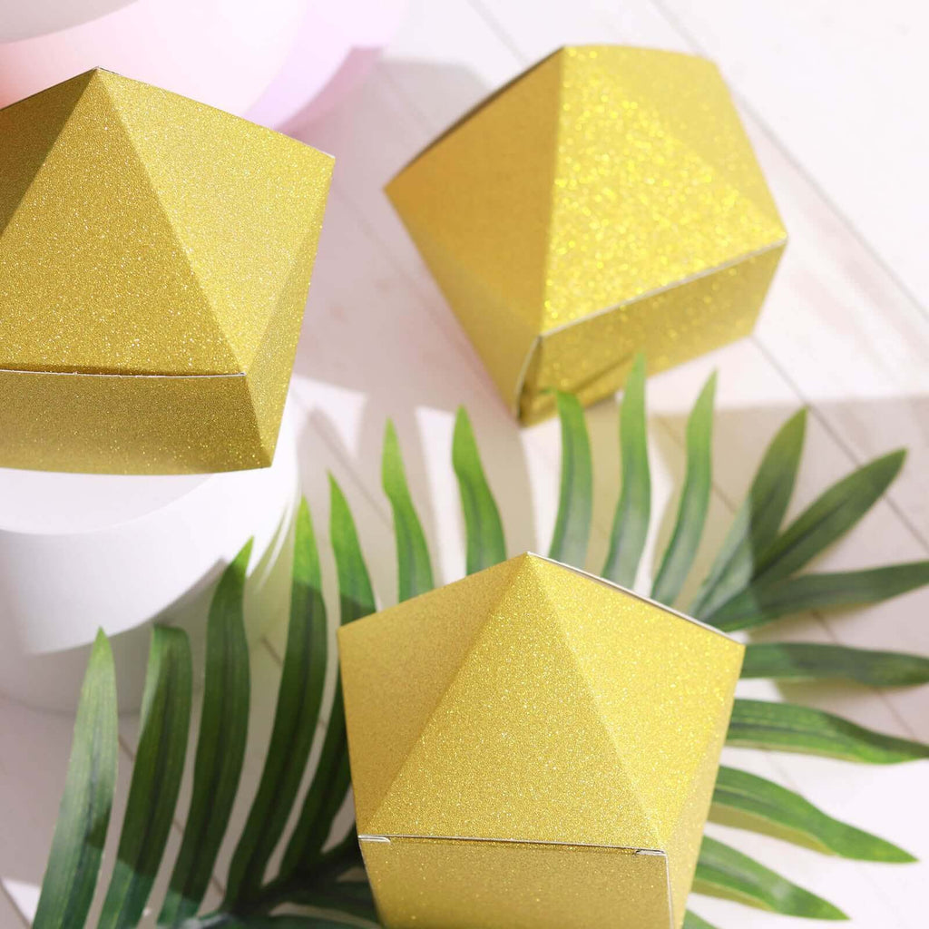 25 Pack 3"x4" DIY Gold Glittered Geometric Wedding Favor Gift Box