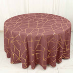 Polyester 120" Round Tablecloth Cinnamon Rose with Gold Foil Geometric Pattern Wrinkle-Resistant Seamless Table Cover
