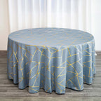 Polyester 120" Round Tablecloth Dusty Blue with Gold Foil Geometric Pattern Wrinkle-Resistant Seamless Table Cover