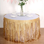Metallic Foil Fringe Table Skirt Matte Gold with Self Adhesive Backing - Durable Tinsel Skirt for Parties 30"x9ft