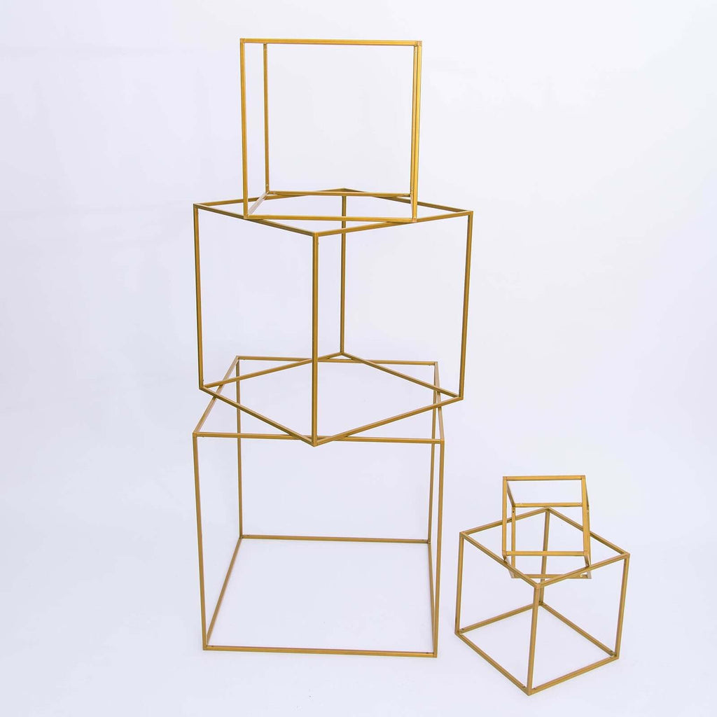 2-Pack Metal Flower Stands Gold Geometric Wedding Centerpieces Square Frame - Compact Design 8"