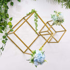 2-Pack Metal Flower Stands Gold Geometric Wedding Centerpieces Square Frame - Durable Display 12"