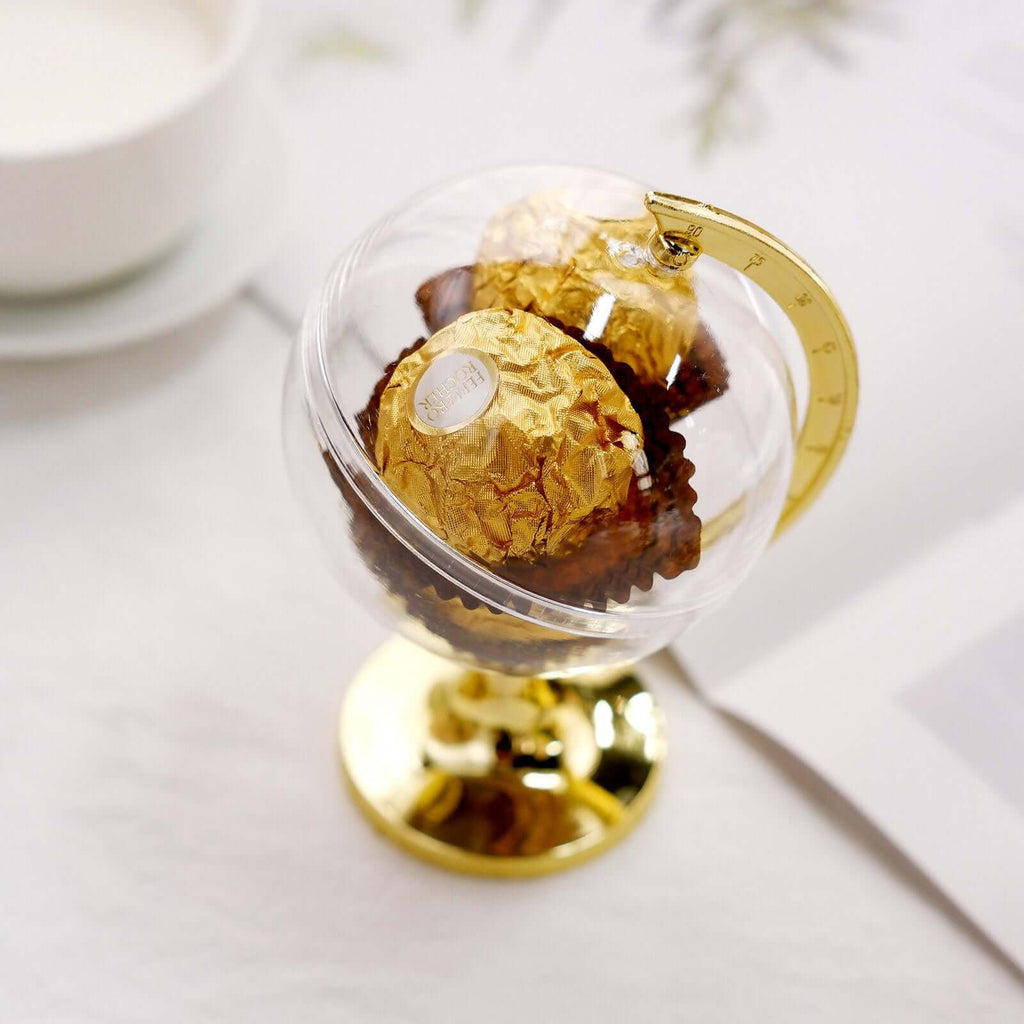 12-Pack Fillable Mini Globe Candy Container Clear Gold - Stylish Candy Treat Favor Containers 4.5"
