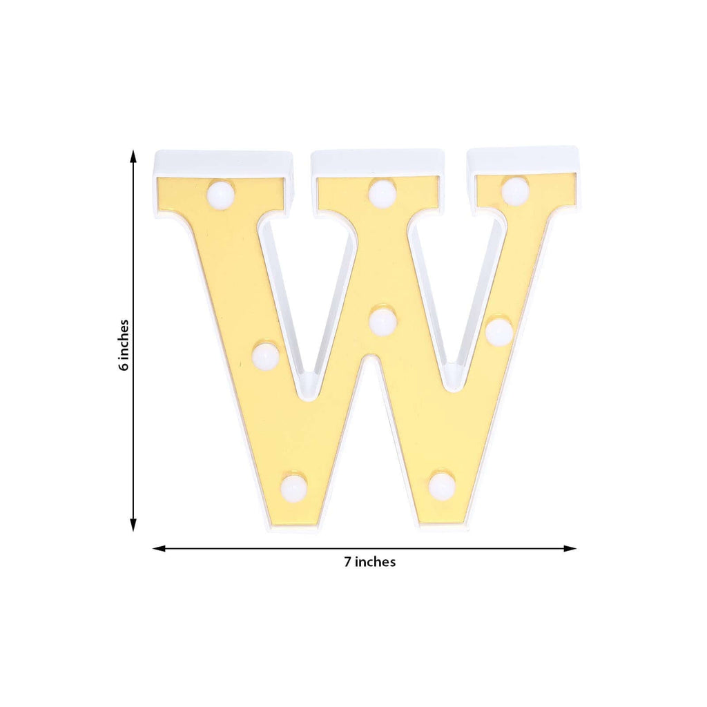 3D Marquee Letter "W" Warm White 8 LED Lights Gold - Chic Light-Up Decor for Events 6"