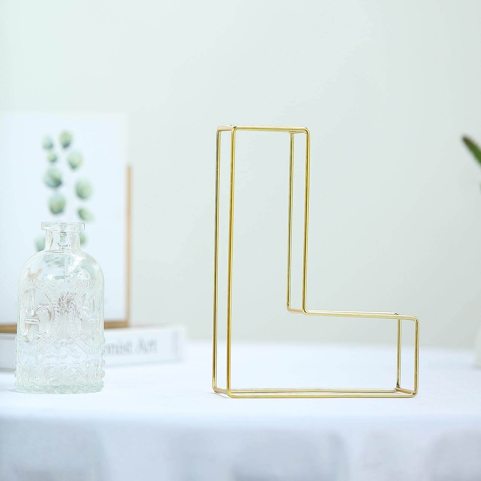 8" Tall Gold Freestanding 3D Decorative Wire Letter, Wedding Centerpiece - L