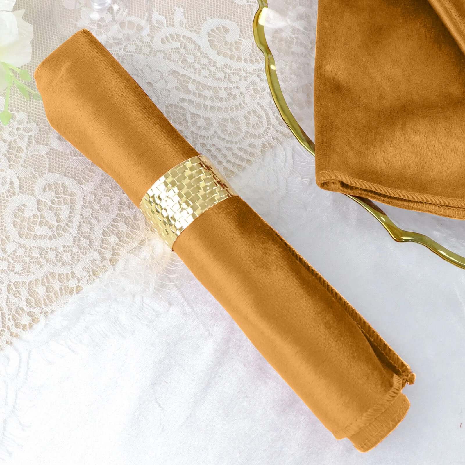 5 Pack Premium Velvet 20"x20" Napkins Gold - Soft Sheen Finish Cloth Napkins for Upscale Gatherings