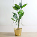 14" Gold Shiny Finished Rim Large Barrel Planter Pot, Indoor Outdoor Decorative Flower Pot