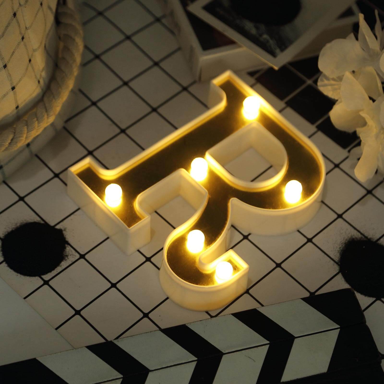 3D Marquee Letter "R" Warm White 6 LED Lights Gold - Chic Light-Up Decor for Events 6"
