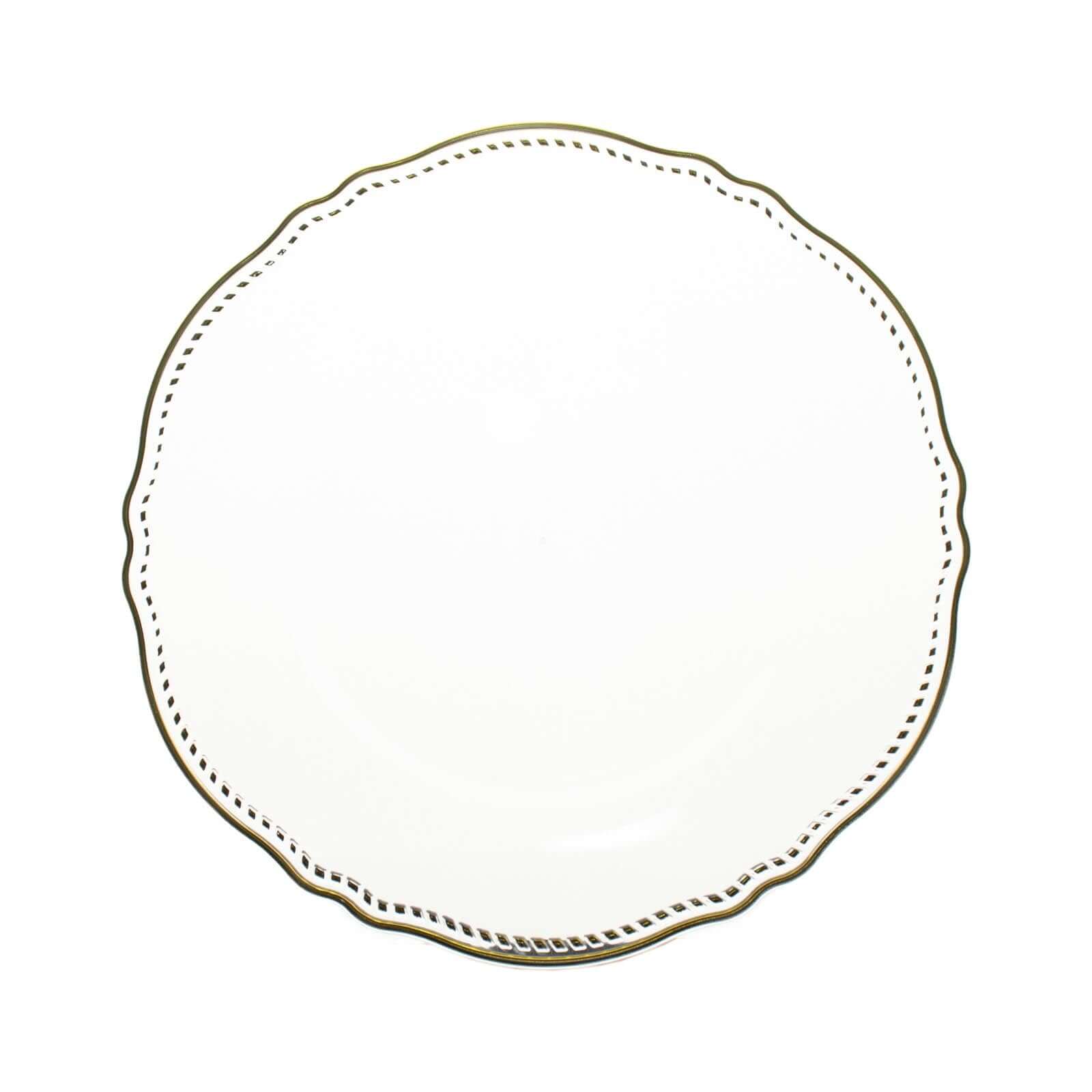 10-Pack Plastic 10" Dinner Plates in Clear with Gold Scalloped Rim - Disposable Large Party Plates