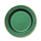 25-Pack Paper 8" Round Dessert Plates in Hunter Emerald Green Sunray Design with Gold Rim - Disposable Heavy Duty 350GSM Appetizer Salad Plates
