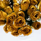 12 Bushes Gold Artificial Premium Silk Flower Rose Bud Bouquets