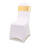 5 Pack Metallic Spandex Chair Sashes Gold - Stretch Fit Chair Bands With Round Diamond Buckles for Glamorous Event Decor