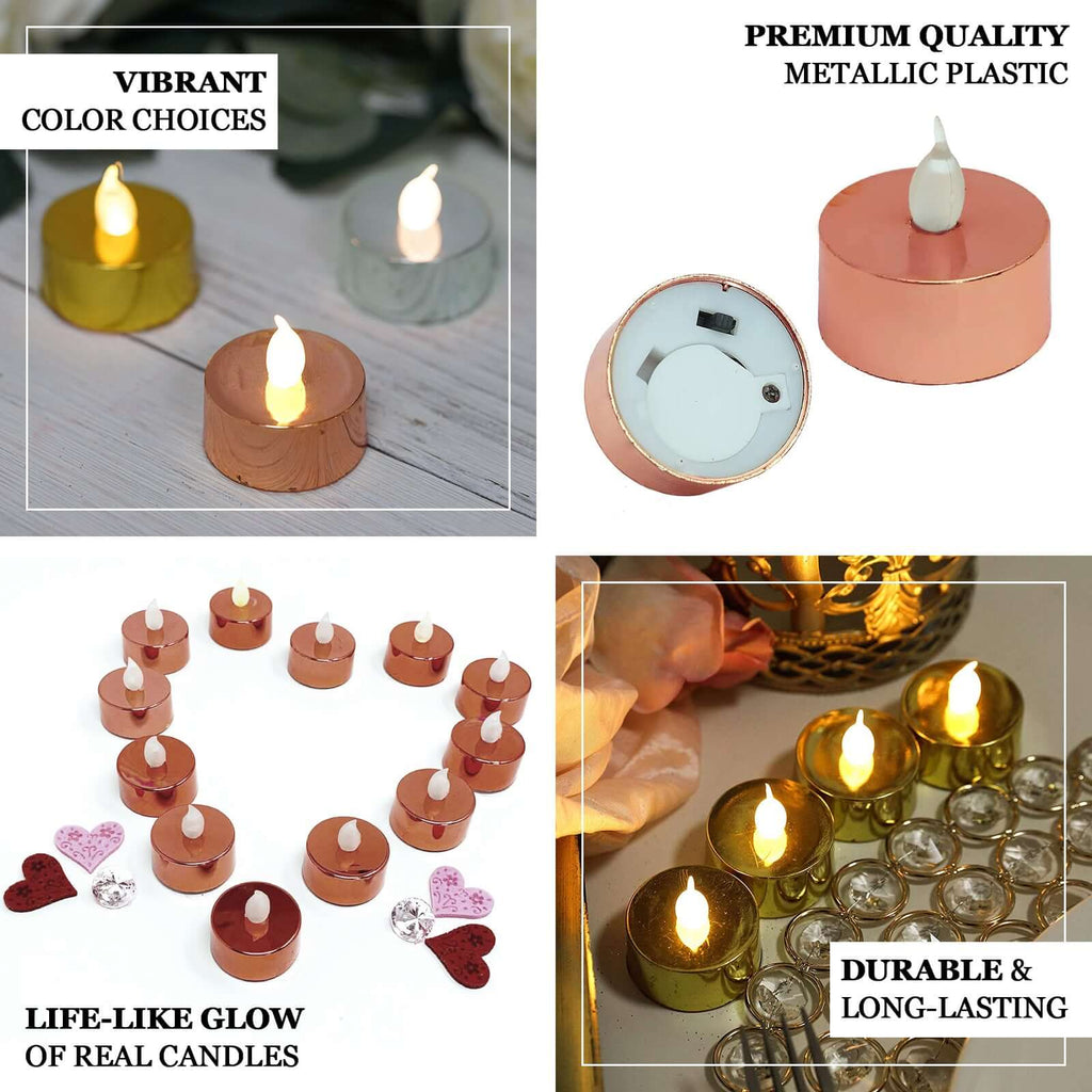 12-Pack LED Tealight Candles Metallic Gold Design - Reusable Flameless Battery Operated Lights
