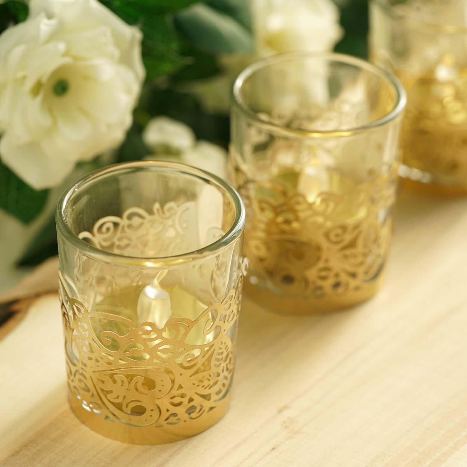 20-Pack Paper Candle Holder Wraps Floral Lace Design Gold Foil - Votive Tealight Decorative Wraps