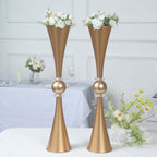 2-Pack Flower Vases Trumpet Design with Crystal Embellishments Gold - Reversible Plastic Centerpieces for Events 27"