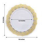 10-Pack Plastic 10" Round Dinner Plates in White with Gold Lace Rim - Disposable Party Plates for Classy Events & Banquets