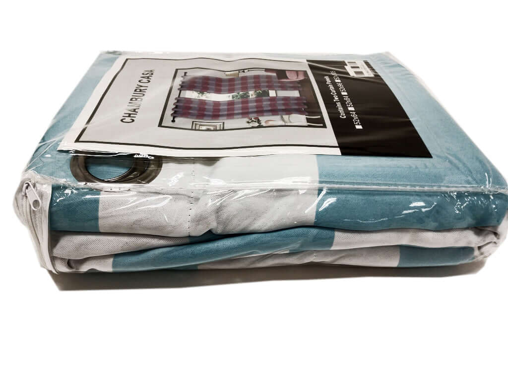 2 Pack White Mint Cabana Stripe Thermal Blackout Window Curtain Grommet Panels, Noise Canceling Curtains - 52"x64"