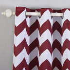 2 Pack White Burgundy Chevron Print Thermal Blackout Window Curtain Grommet Panels, Noise Canceling Curtains - 52"x108"
