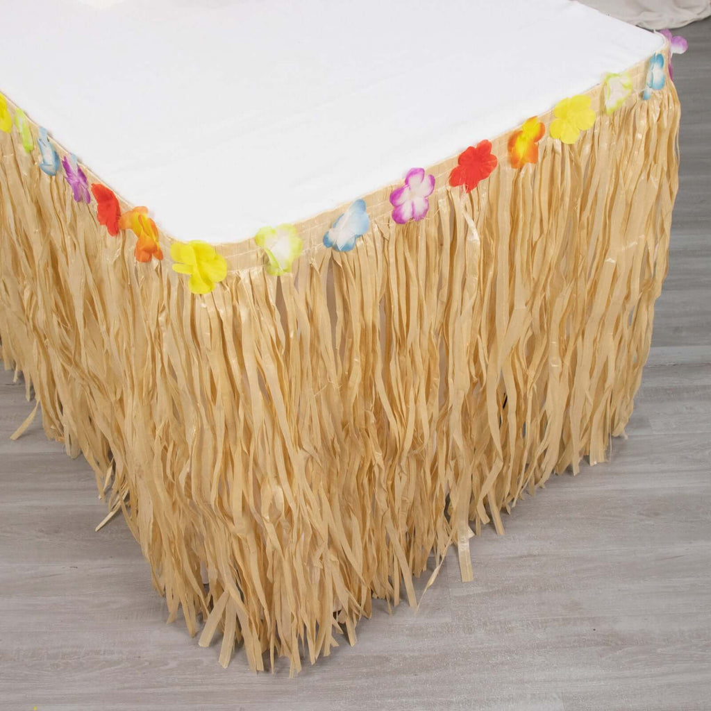 Raffia Grass Table Skirt Natural - Rustic Skirt for Hawaiian Party Decor 9ft