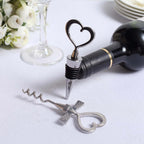 Silver Metal Heart Wine Bottle Opener Cork Stopper Party Favors Souvenir Gift Set, Wedding Favor in Velvet Box - 4.5",5"