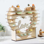 8-Layer Wooden Dessert Display Stand Heart Shaped Double Sided Design Natural - "Love" Cupcake Shelf Table Rack 26"