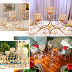 5-Arm Metal Candelabra Horizontal Design with Crystal Goblets Gold - Table Centerpiece for Events 27"