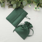 12 Pack 5"x7" Hunter Emerald Green Satin Wedding Party Favor Bags, Drawstring Pouch Gift Bags