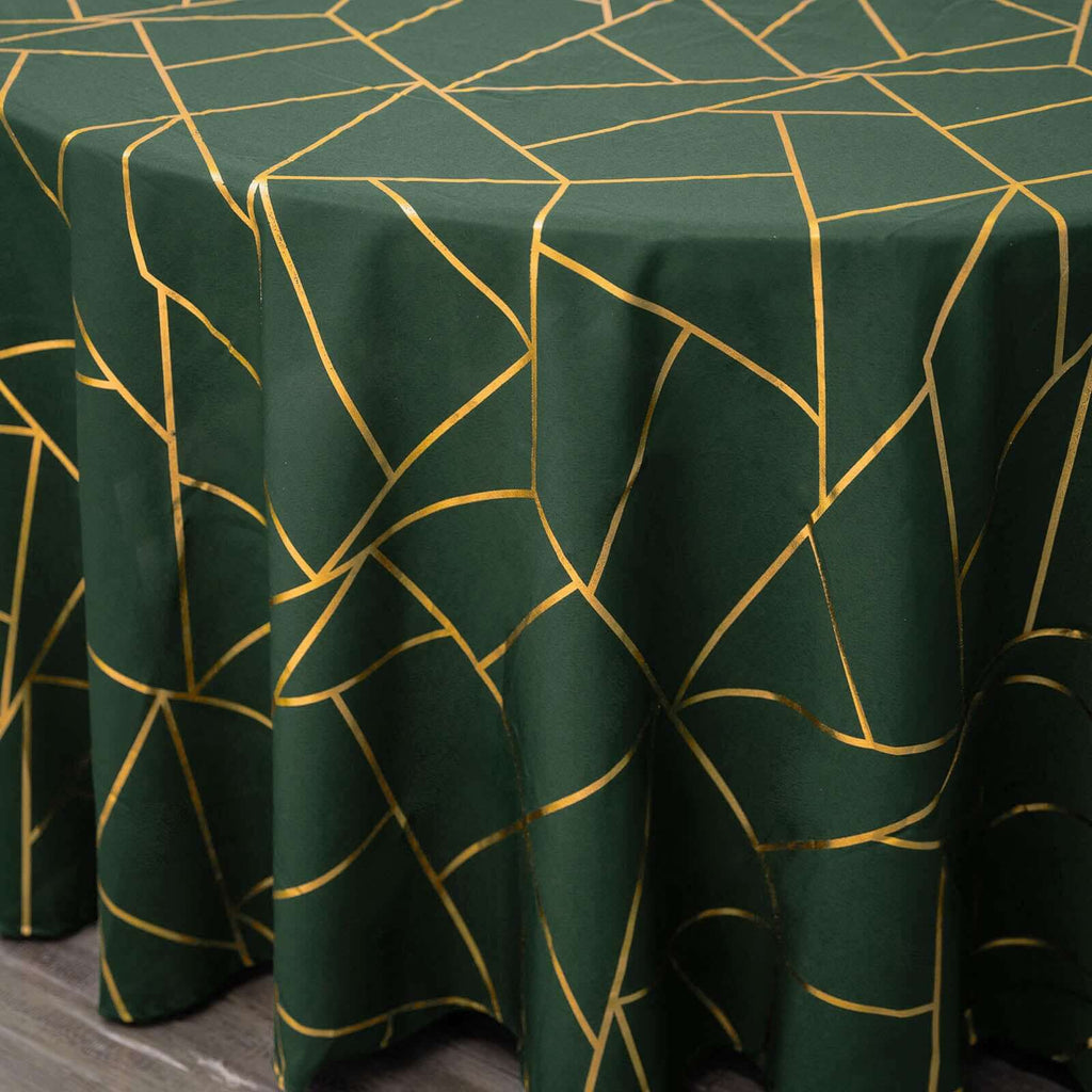 Polyester 120" Round Tablecloth Hunter Emerald Green with Gold Foil Geometric Pattern Wrinkle-Resistant Seamless Table Cover