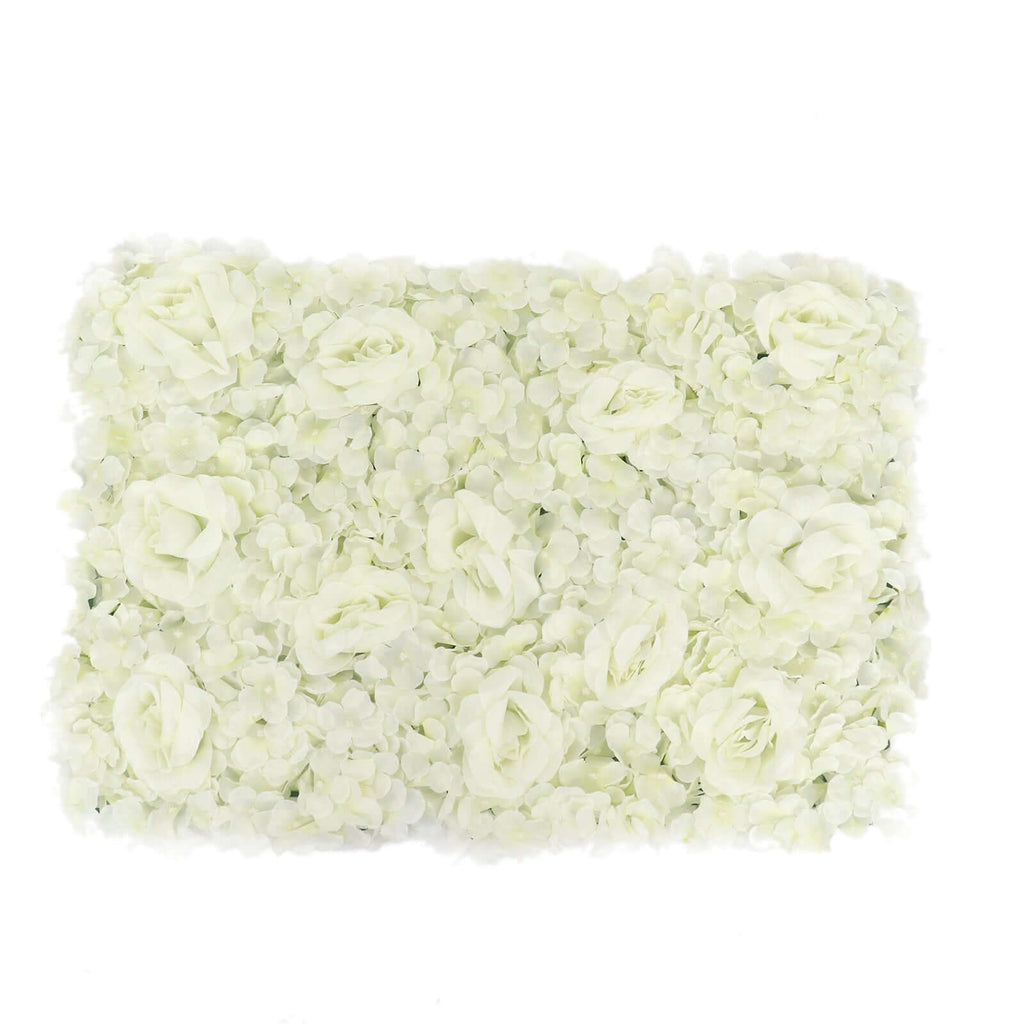 11 Sq ft. Cream 3D Silk Rose and Hydrangea Flower Wall Mat Backdrop - 4 Artificial Panels
