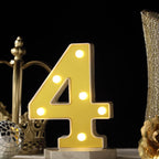 3D Marquee Number "4" Warm White 6 LED Lights Gold - Stylish Light-Up Accent for Events 6"