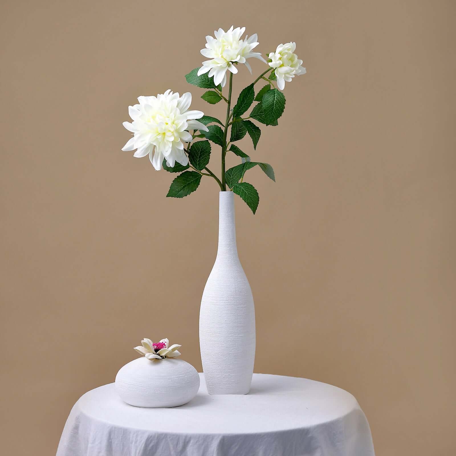 30" Tall Ivory Artificial Dahlia Silk Flower Stems, Faux Floral Spray