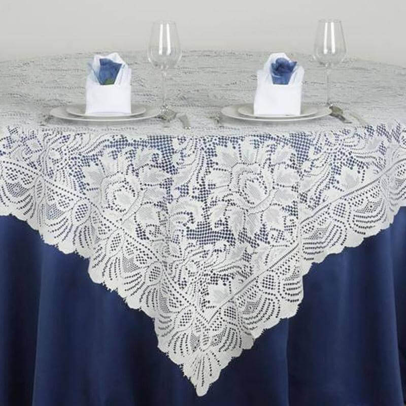 Lace 90"x90" Table Overlay Square Tablecloth Ivory - Classic Table Cover