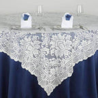 Lace 90"x90" Table Overlay Square Tablecloth Ivory - Classic Table Cover
