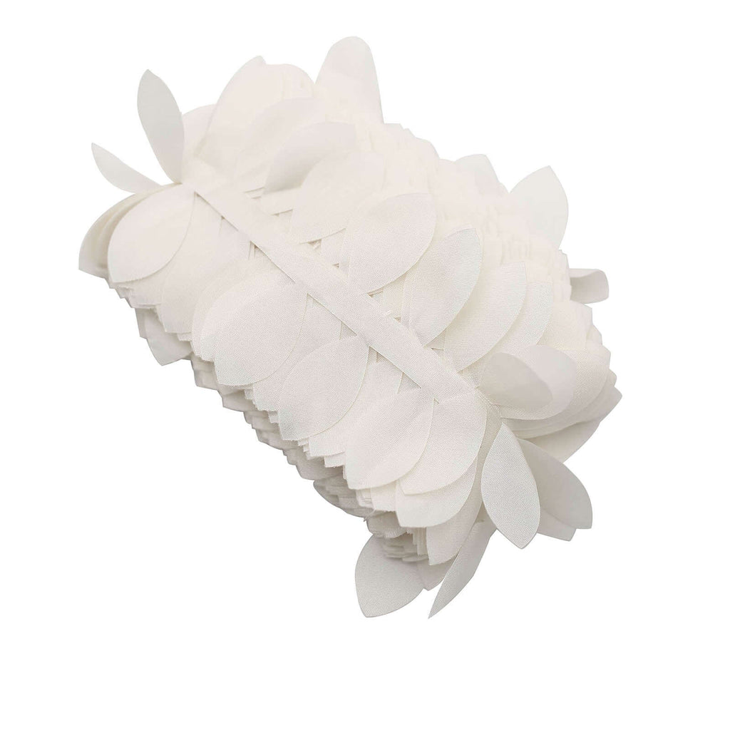 Taffeta Ribbon Sash with 4" Leaf Petal Design Ivory 50ft - Sophisticated Artificial Fabric Garland