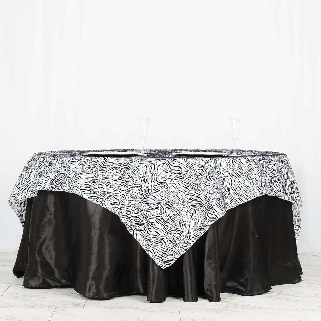 Taffeta 72"x72" Table Overlay Black and White -Tiger Print Design for Jungle Theme Parties