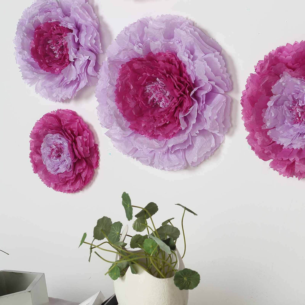 Set of 6 Lavender Carnation 3D Paper Flowers Wall Decor - 7",9",11"