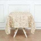 Taffeta 54"x54" Square Tablecloth Beige 3D Leaf Petal Table Cover