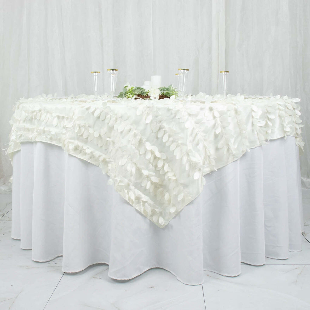 Taffeta 72"x72" Table Overlay Square Tablecloth Ivory - 3D Leaf Petal Table Cover