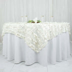 Taffeta 72"x72" Table Overlay Square Tablecloth Ivory - 3D Leaf Petal Table Cover