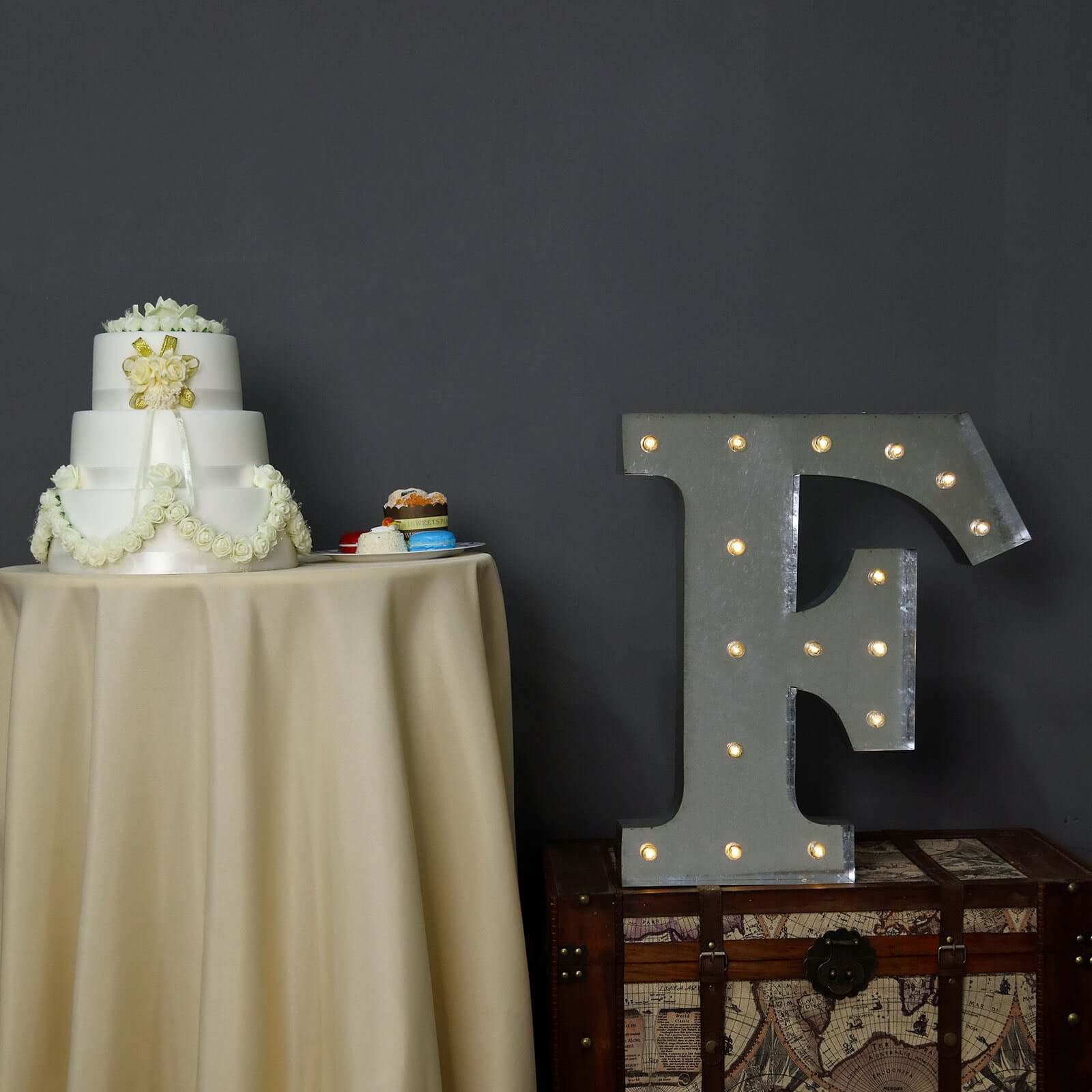 20" Vintage Galvanized Metal Marquee Letter Light Cordless With 16 Warm White LED - F