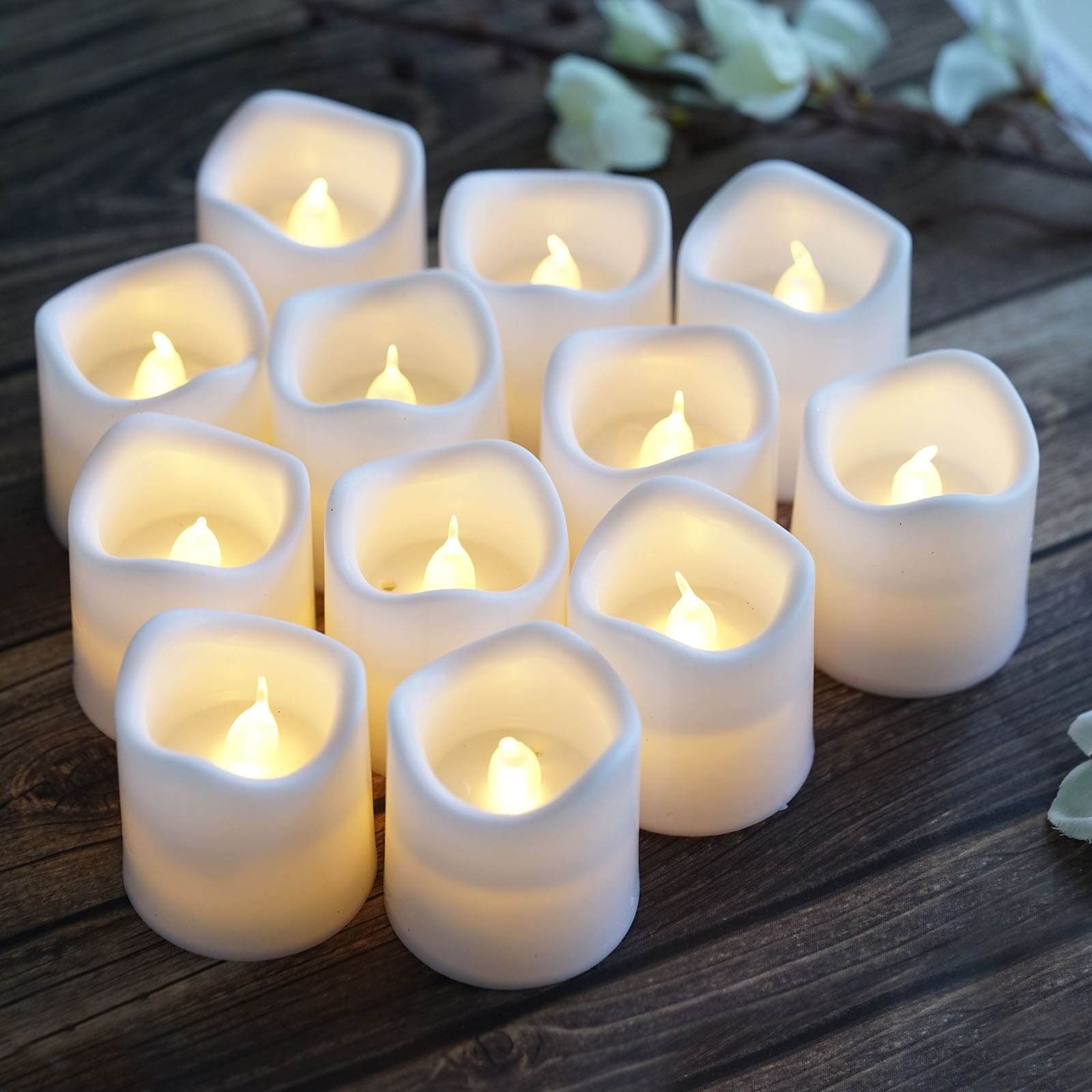 12-Pack LED Votive Candles Classic White Design - Reusable Flameless Battery Operated Lights