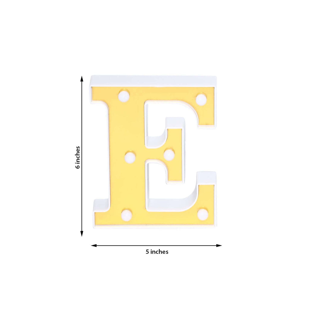 3D Marquee Letter "E" Warm White 6 LED Lights Gold - Chic Light-Up Decor for Events 6"